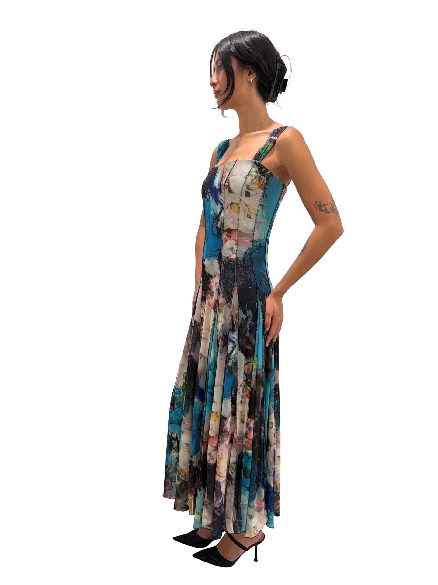 TIANNA Sleeveless Tea Length Fit N Flare Paneled Dress : XL