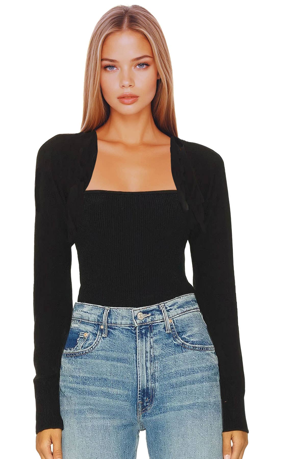 Washable Cashmere Ballerina Shrug Sweater: Black / S/M