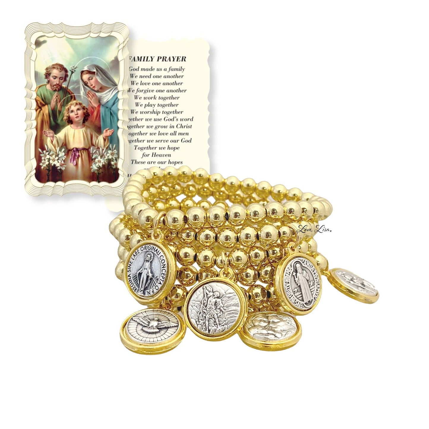 Catholic Medal Saint Stretch Bracelets  & Prayer Cards: Silver / St. Christopher