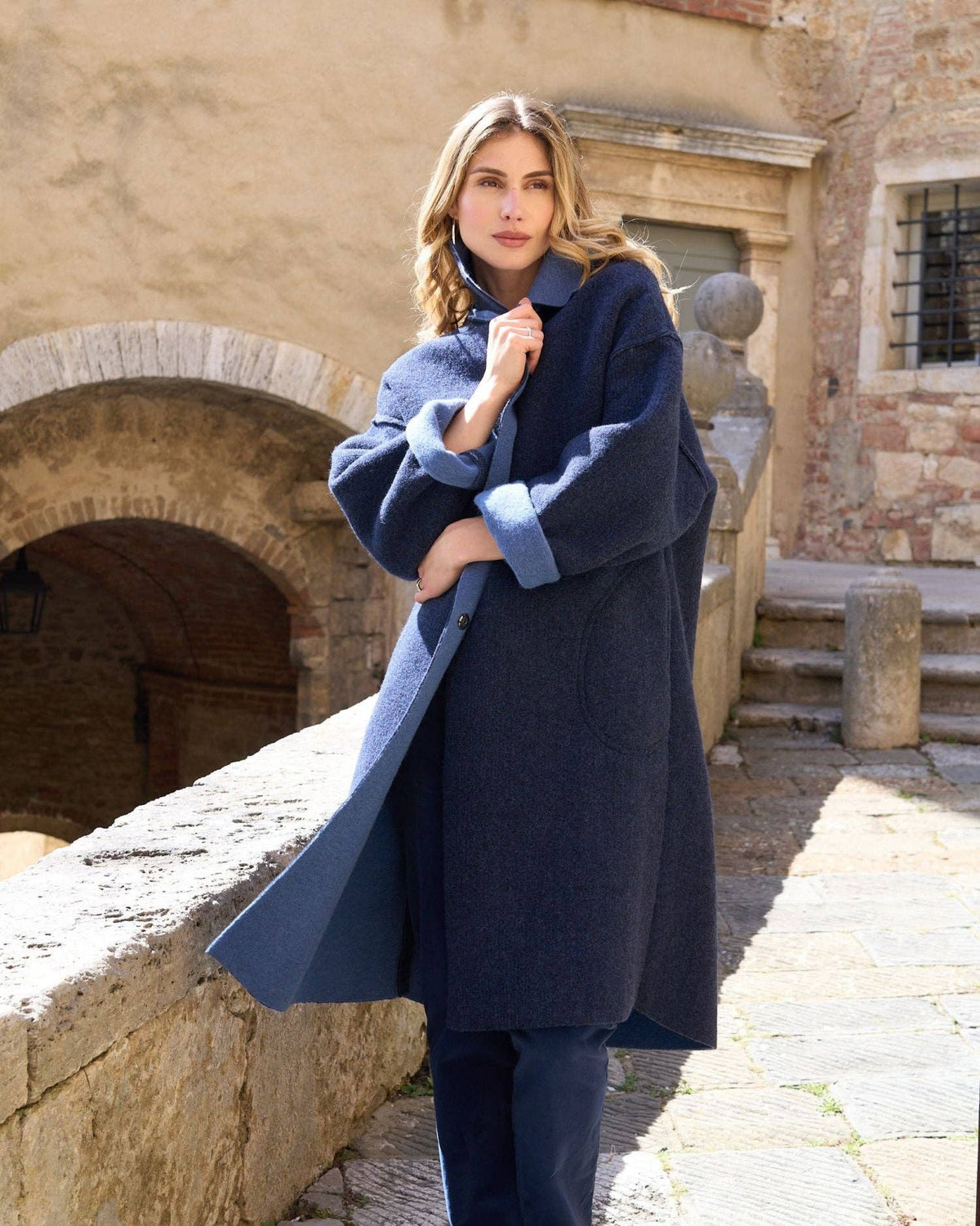 Blueberry Two Tone Overcoat, Navy: BLUE / ONE SIZE