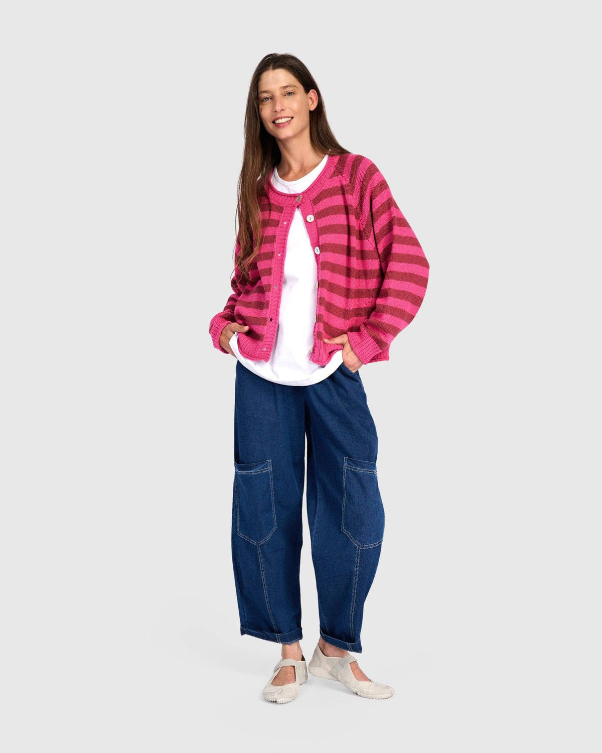 Sunny Stripe Cardigan, Fuchsia: Fuchsia / ONE SIZE
