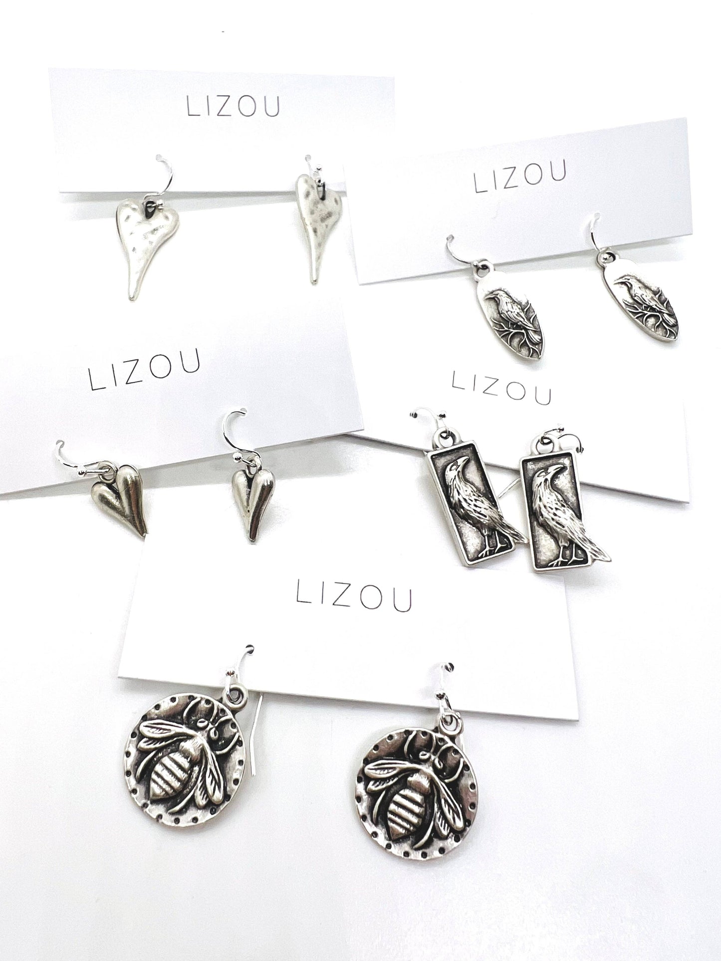 Long Silver Heart Small Earrings - E9-080