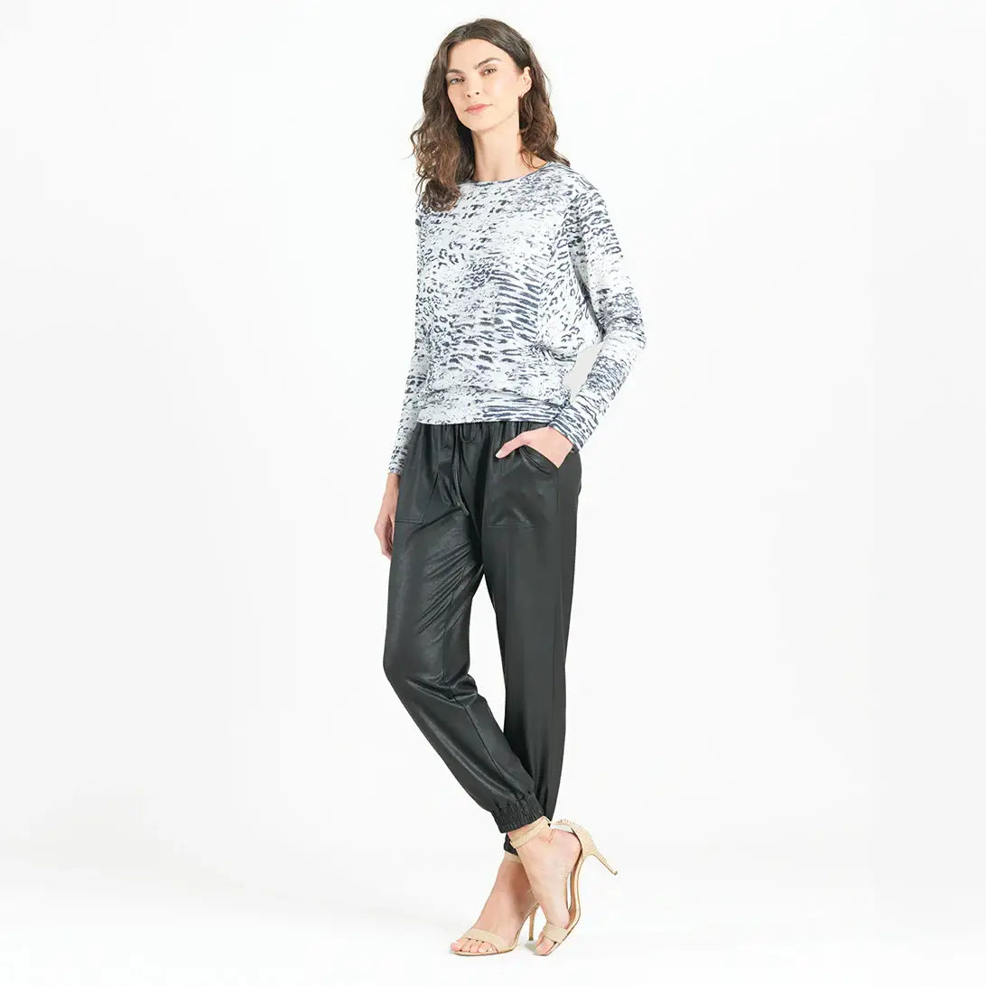 T58WP - Cozy Shimmer Texture - Dolman Sleeve Sweater Top: Black/White / L