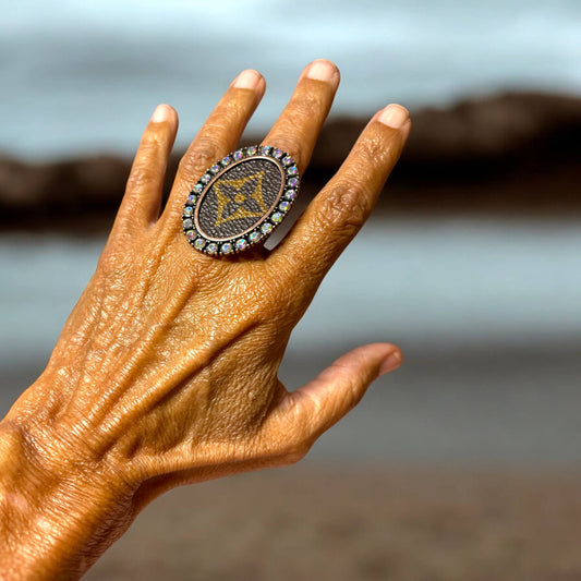 Oval Rhinestone Ring, Up-cycled Oval Ring 