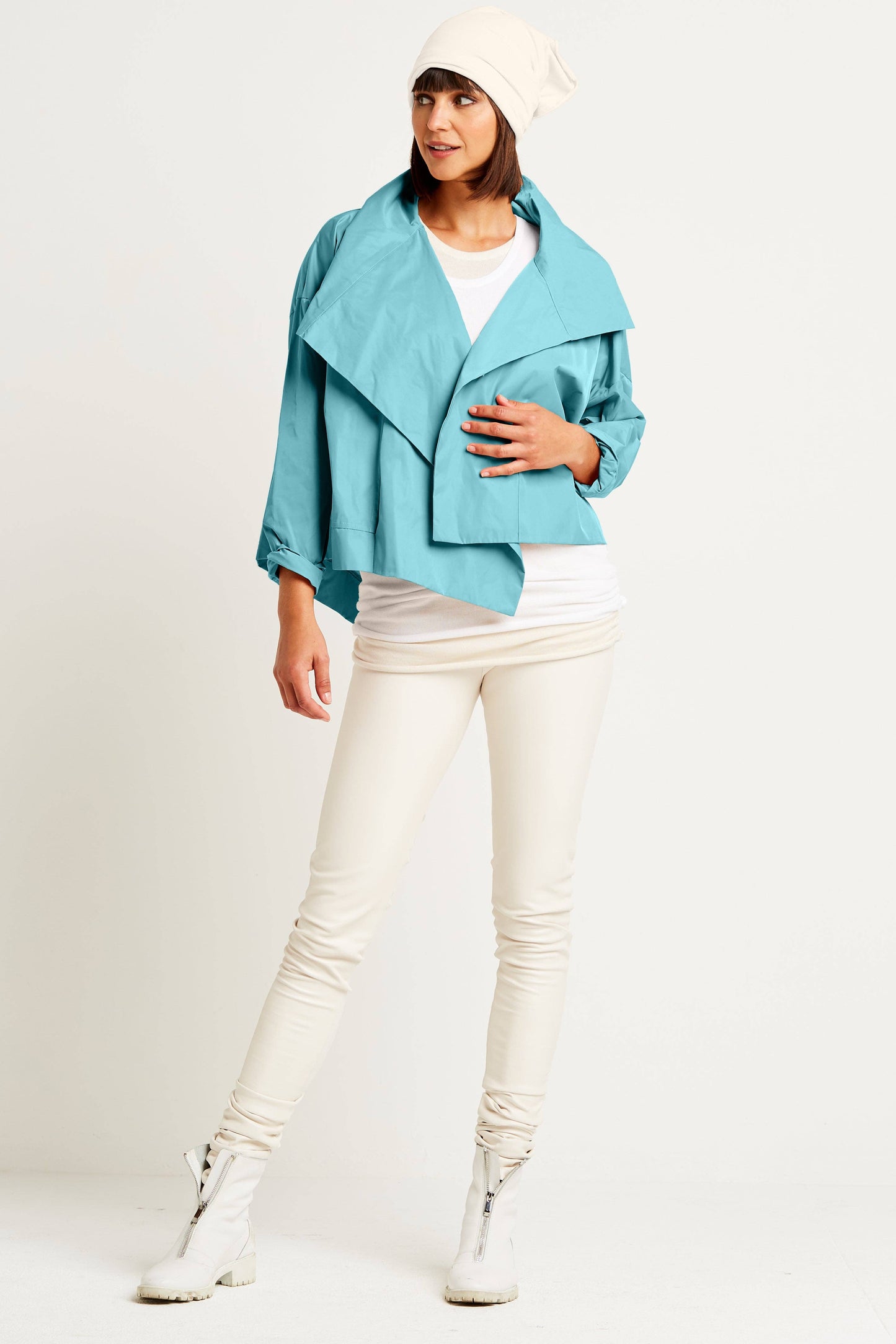 Nylon Cropped Asymmetrical Jacket - Haze: Haze