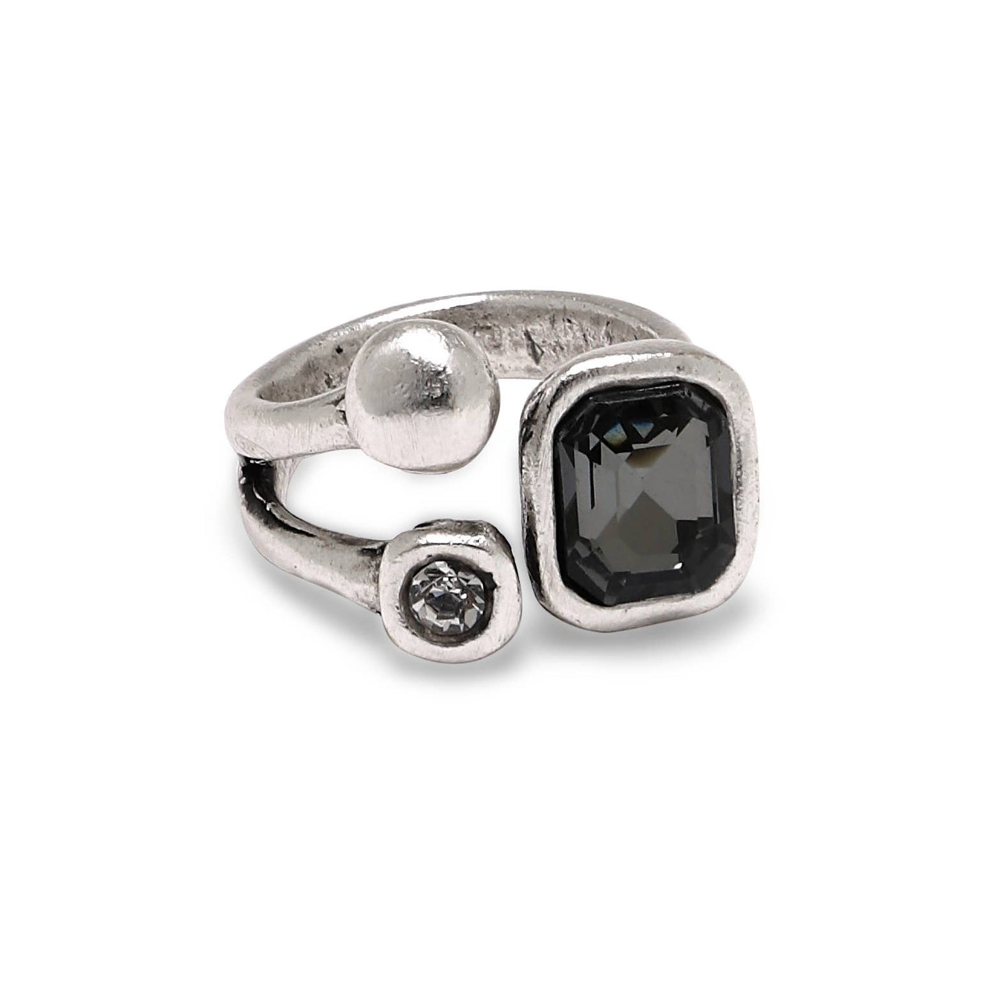 Handmade Smoky Crystal Brass Ring - 6987