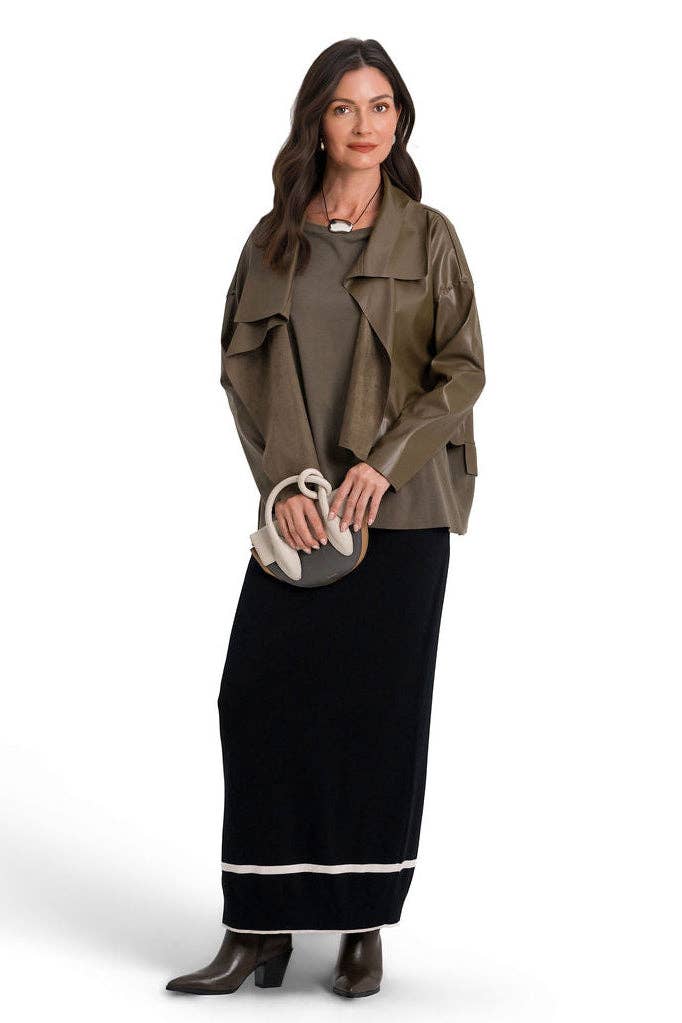 Vegan Leather Cropped Asymmetrical Jacket - Turtle