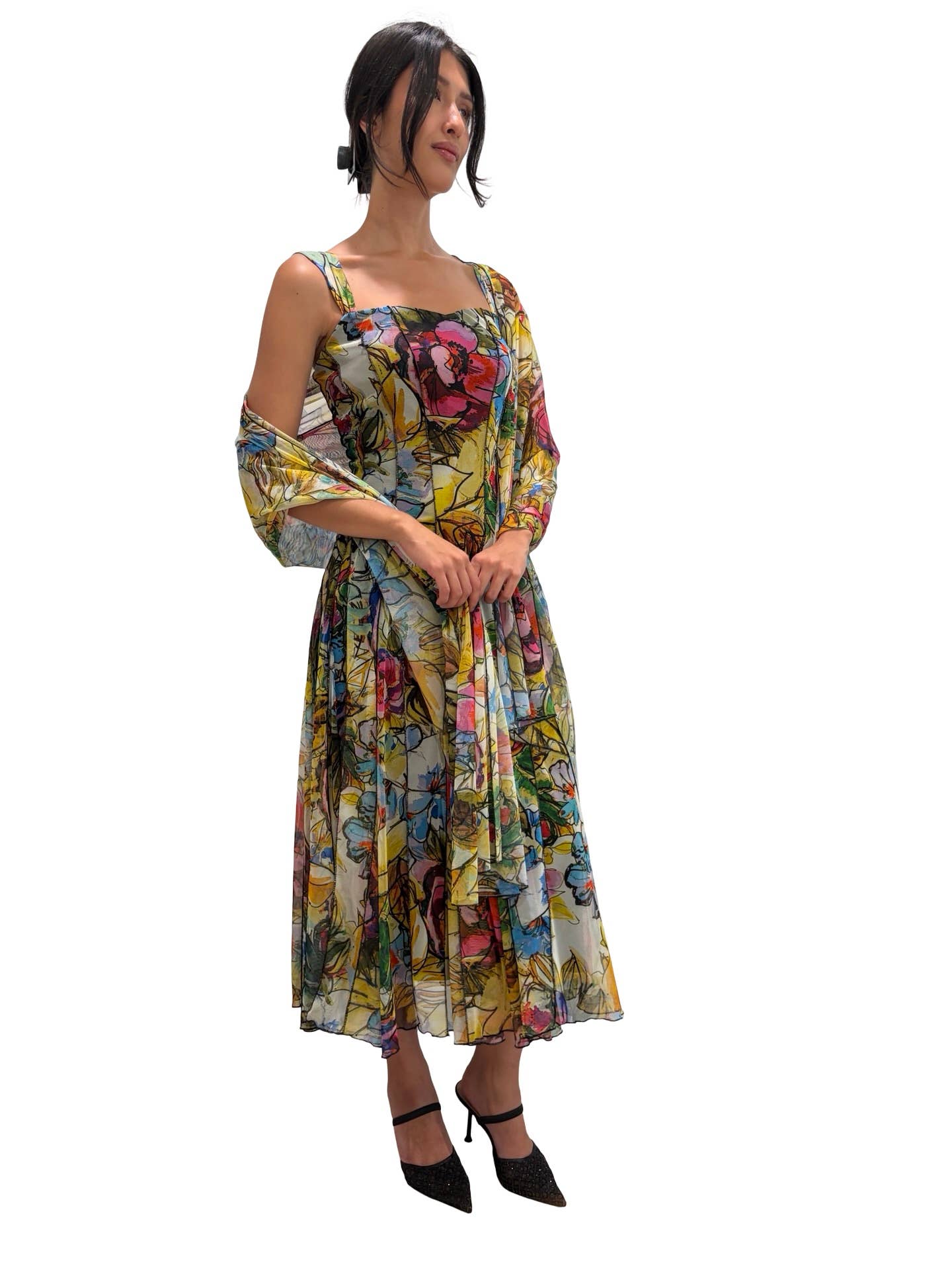 JADE Sleeveless Tea Length Fit N Flare Paneled Dress  : L