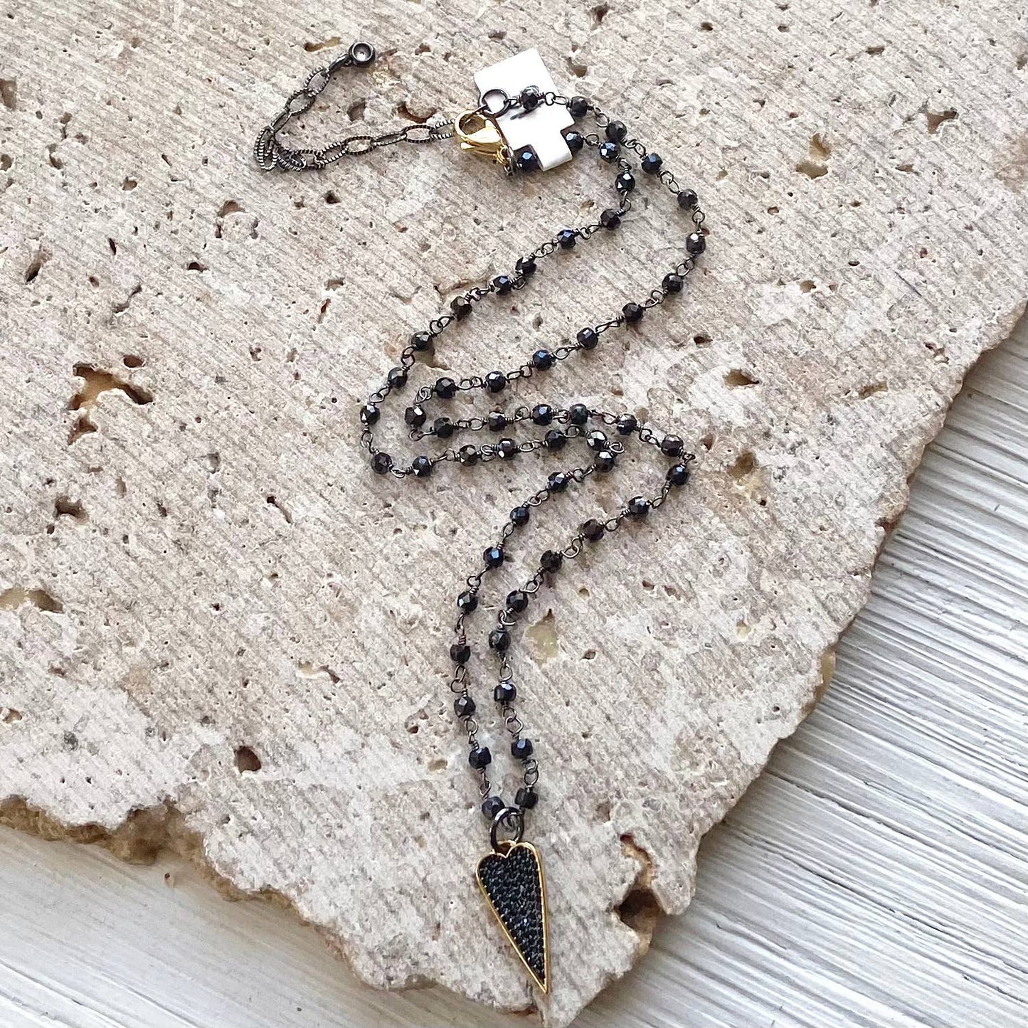 Eye heart trendy boutique necklace layering salon jewelry: 19” / Black crystal heart