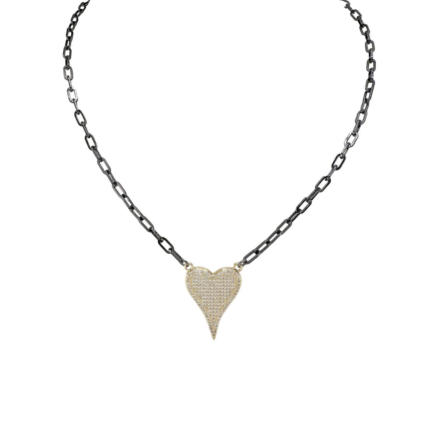 Aimee Paperclip Cubic Zirconia Heart Necklace : Gold/Silver / 16"