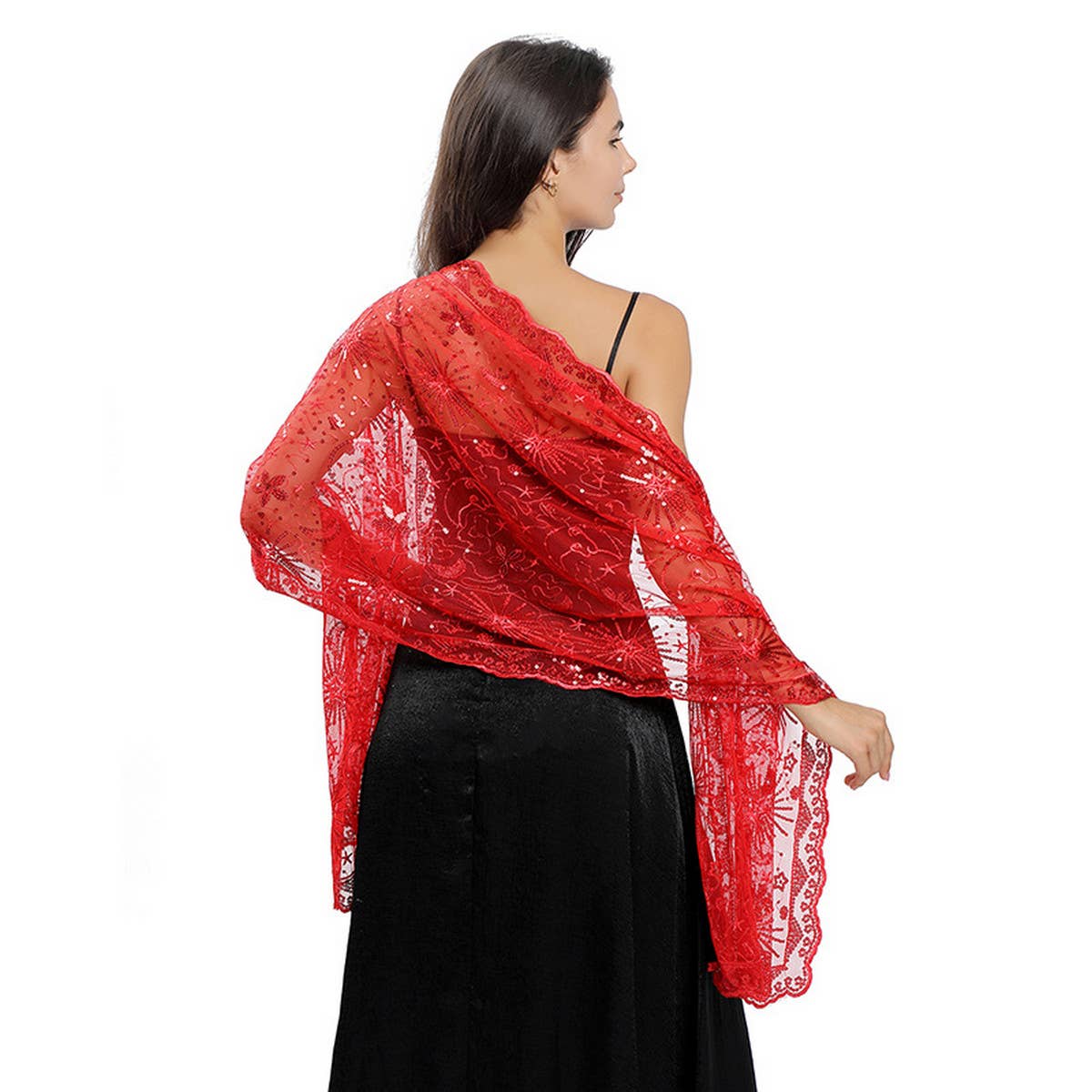 STARS AND MOON EMBROIDERED SHAWL_CWASC1079: BLACK3 / (OS) 1