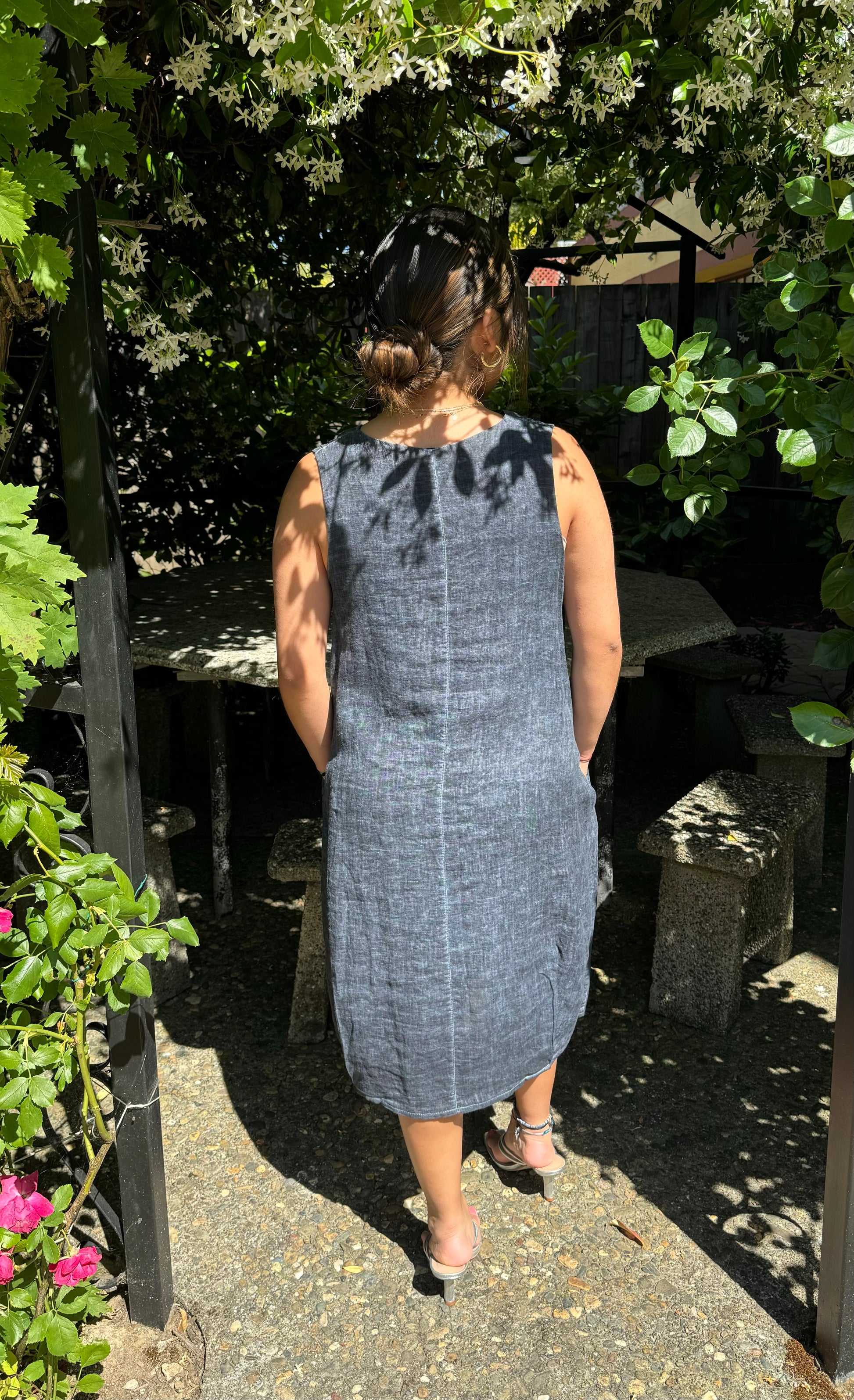 Sleeveless V Neck Linen Dress - INIZIO Sleeveless V Neck Linen Dress - INIZIO