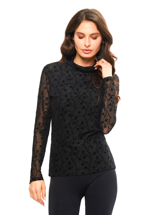 Mesh Flock Velvet Long Sleeve Shirt A209