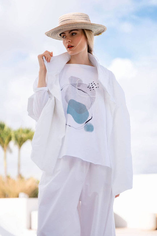 Pima Cotton "Bubbles" Luxury Boxy Tee - White