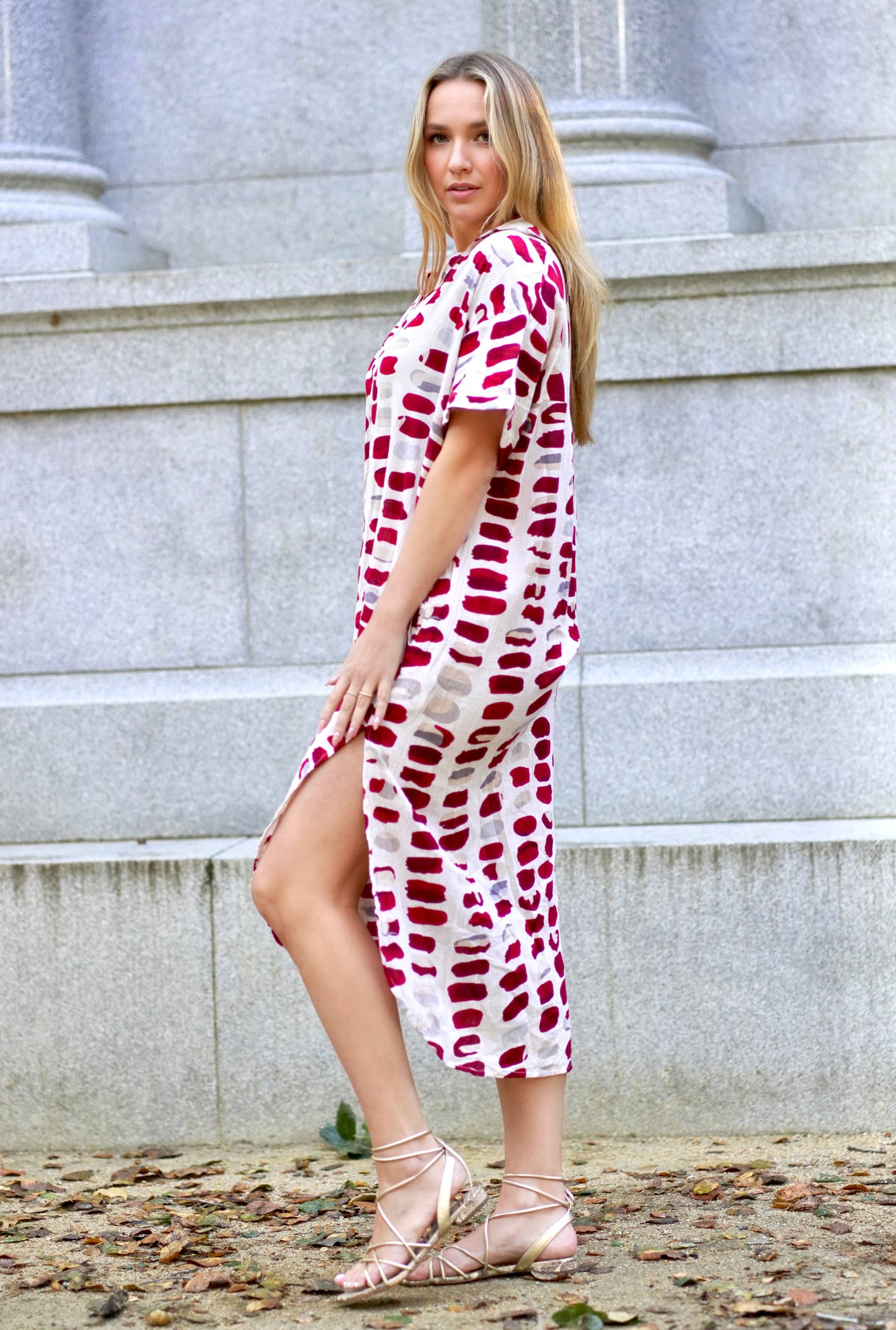 Zoey Geo Dress White Red: White Red / XL