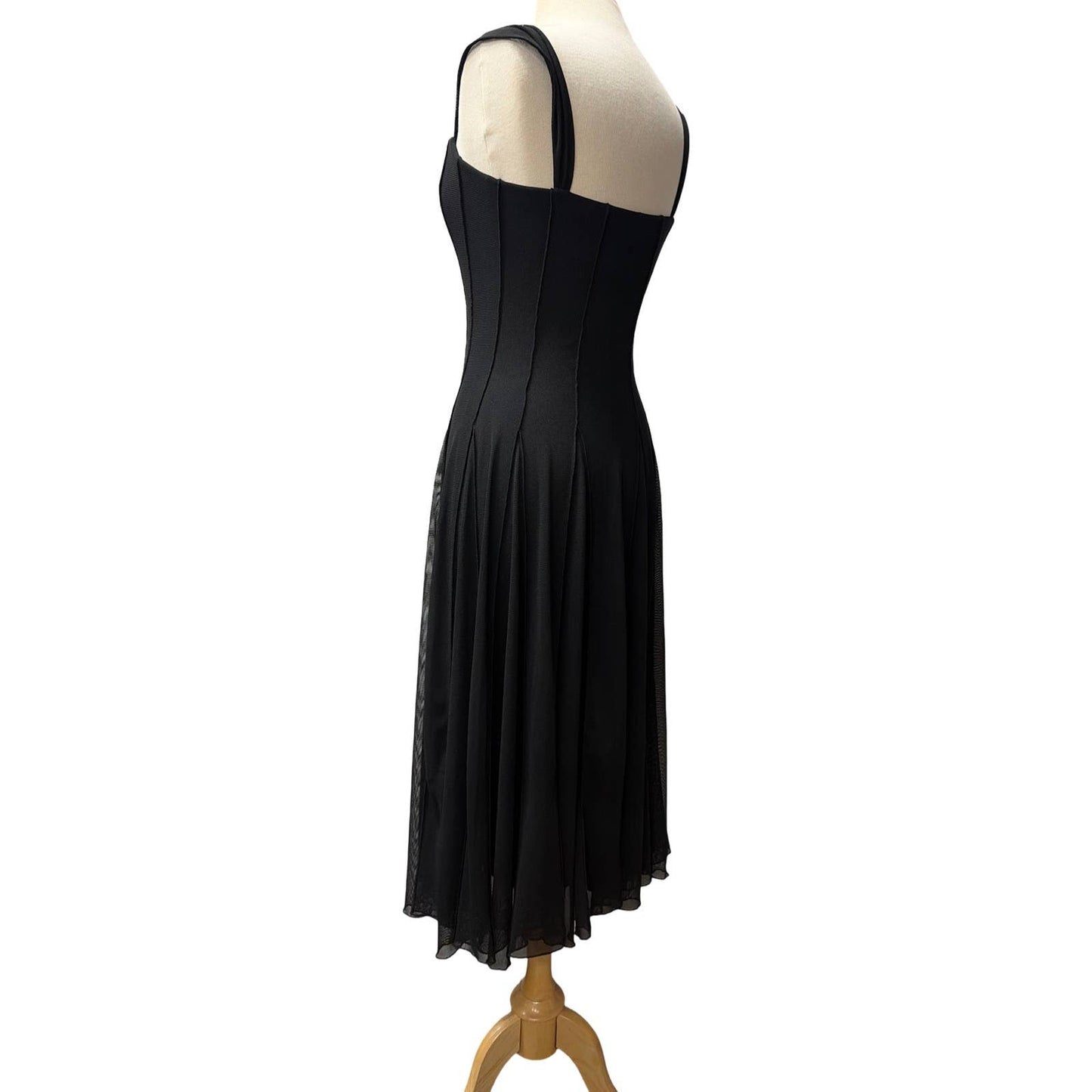 MAXIMA  Tea Length Fit N Flare Paneled Dress Black: L