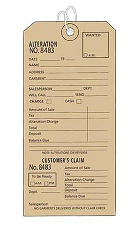 3"W X 6H" Strung Off-White Perforated Alteration Tags
