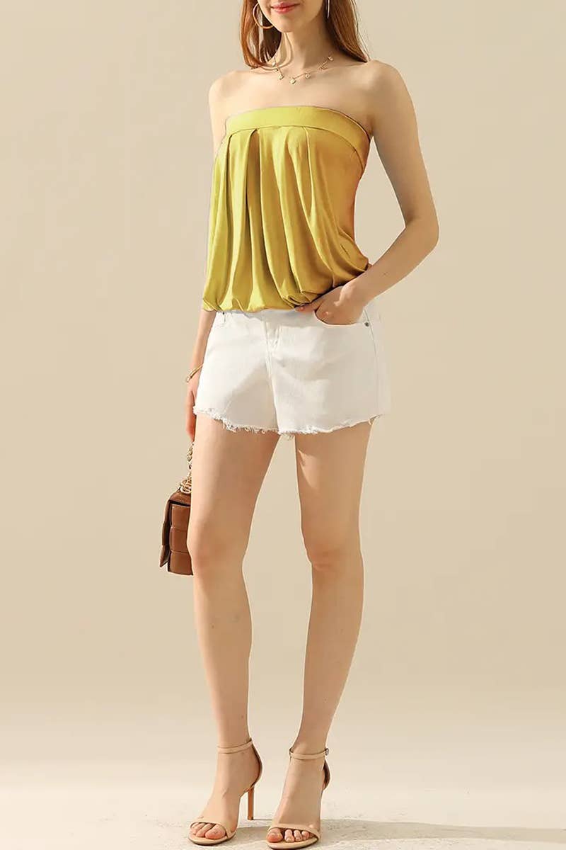 Seamless Ribbed Bandeau Top for Layering: MUSTARD / (L) 1