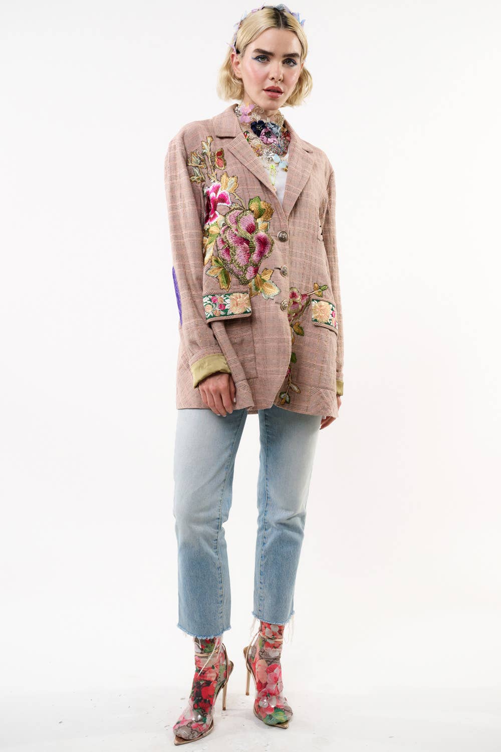 Sudden Sensation Blazer | Pink Jacket | Embroidered Jacket: Pink Ash / S