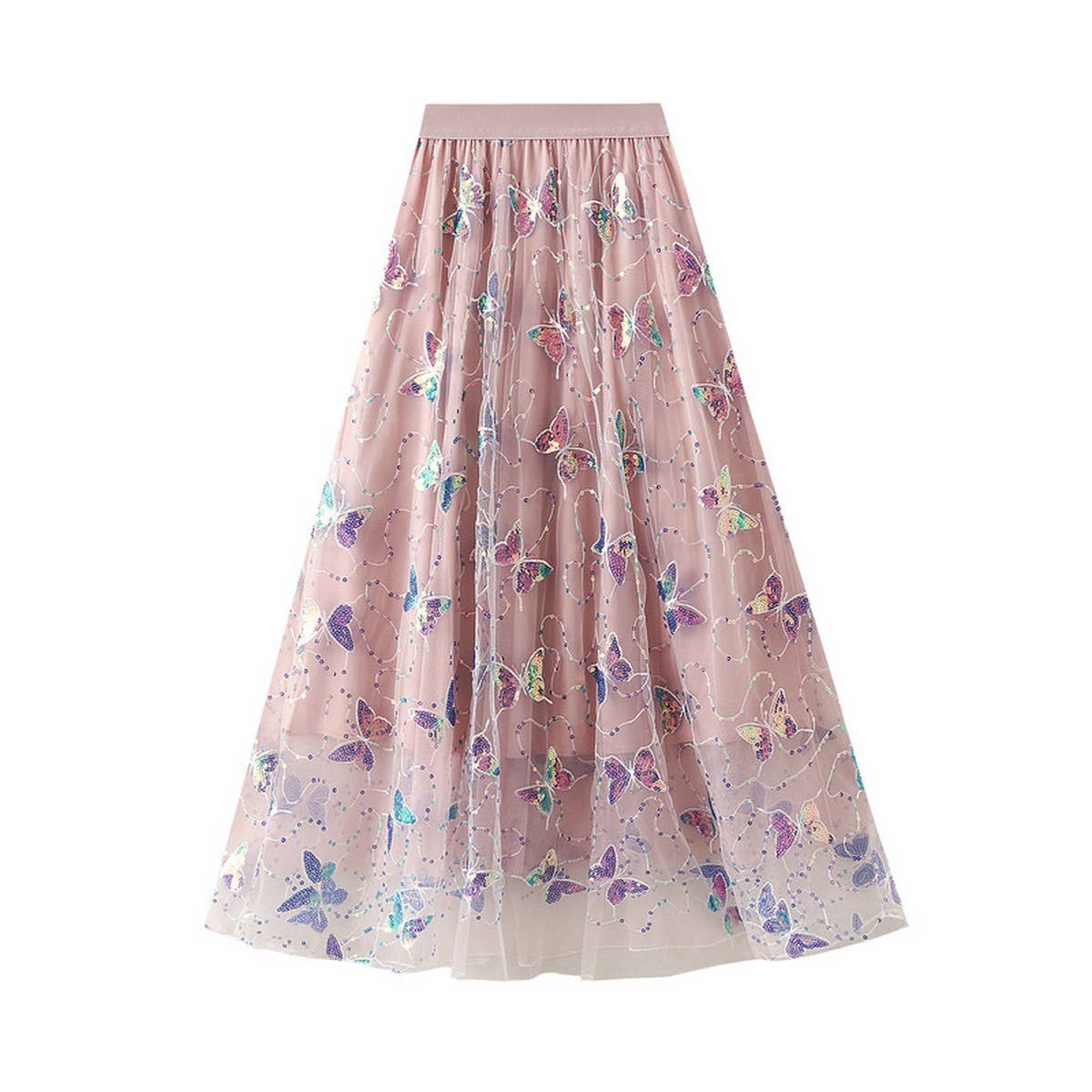 Sequin Butterfly Tulle Midi Skirt_CWBMS0336: Black / (OS) 1