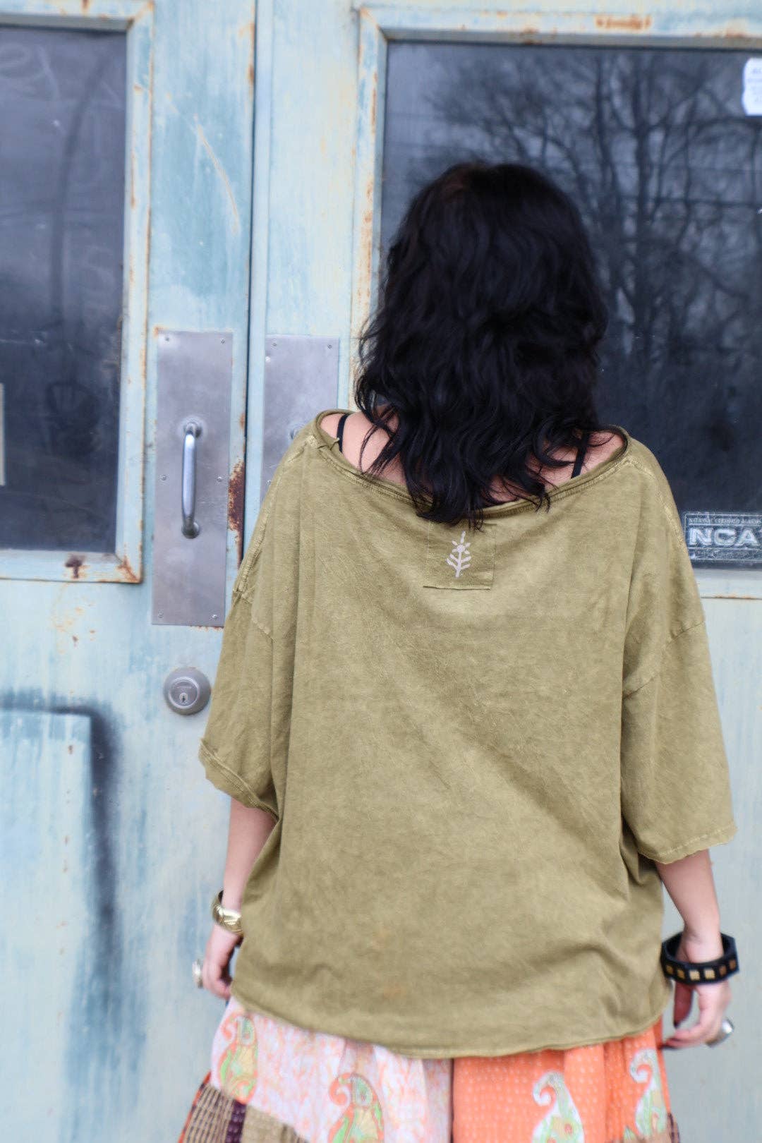 Kantha Bae Boxy Dream Tee - Olive - Snake Boho Graphic