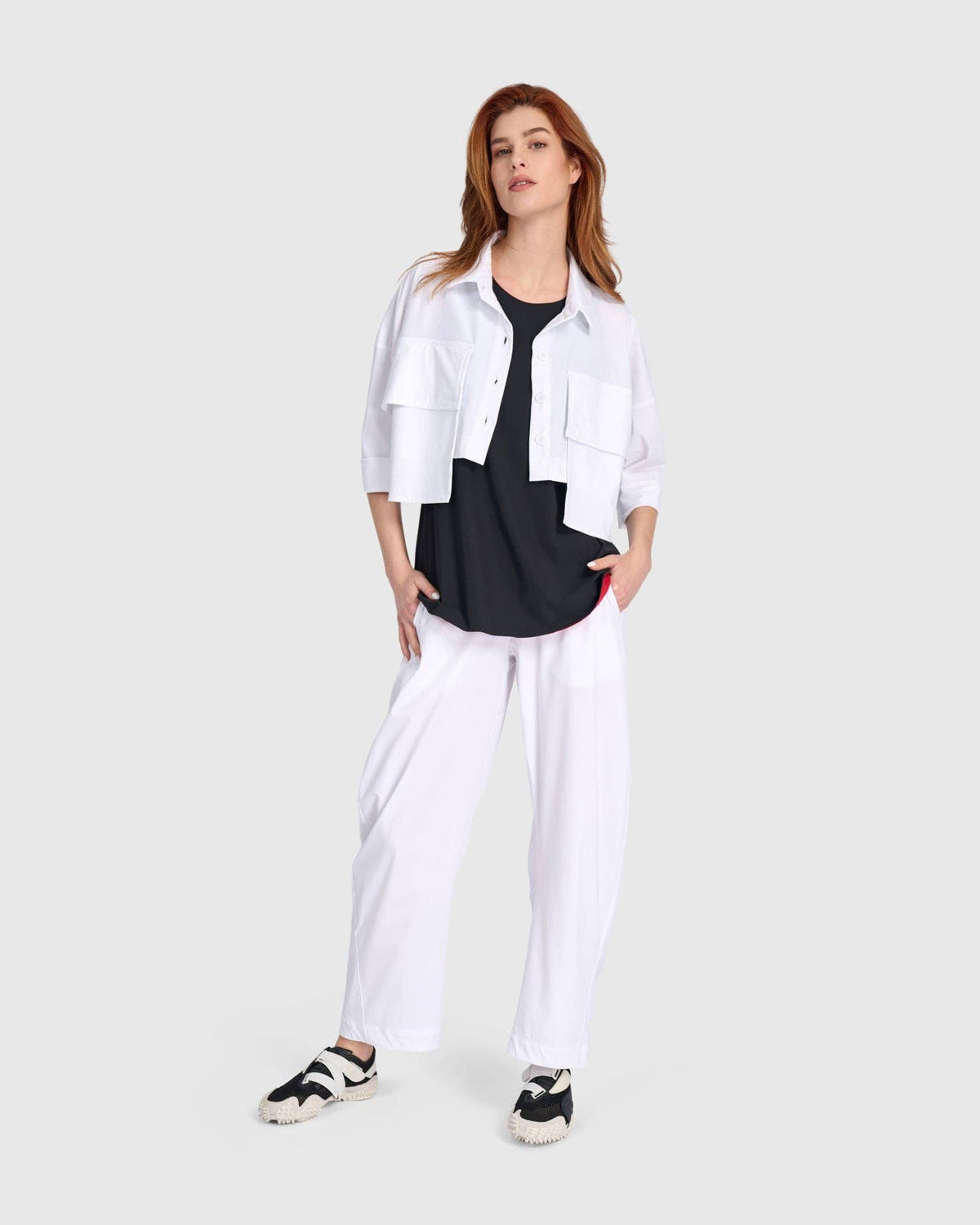 Tekbika Crop Utility Topper, White: White / 3 (US 10-12)