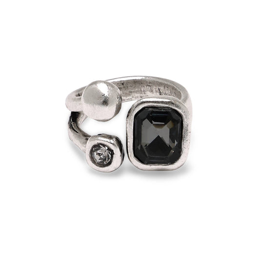 Handmade Smoky Crystal Brass Ring - 6987