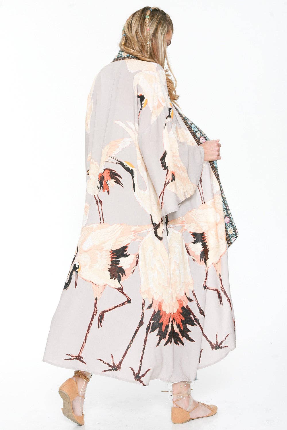 Story of the Crane Kimono - Slate | Bohemian Coverup Robe: Slate / One size