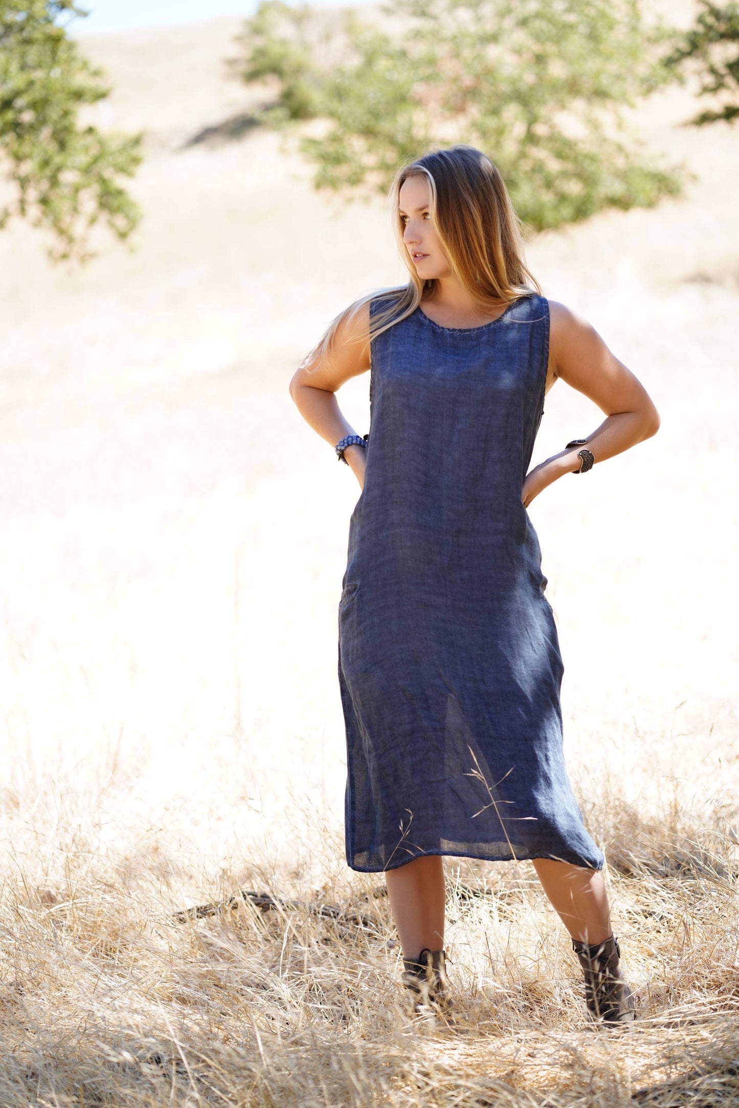 Anita Linen Dress Navy: Navy / S/M