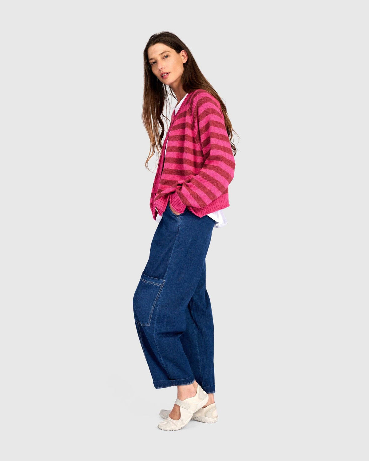 Sunny Stripe Cardigan, Fuchsia: Fuchsia / ONE SIZE