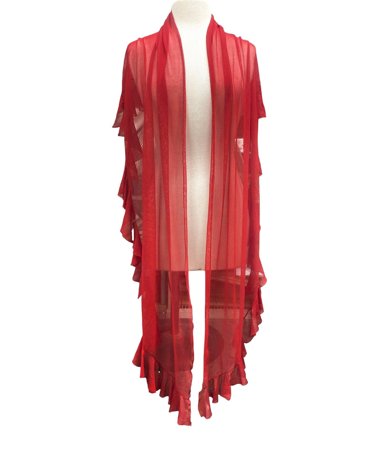 MAXIMA Ruffled Long Sheer Shawl Stole Wrap SCARLET - Elana Kattan