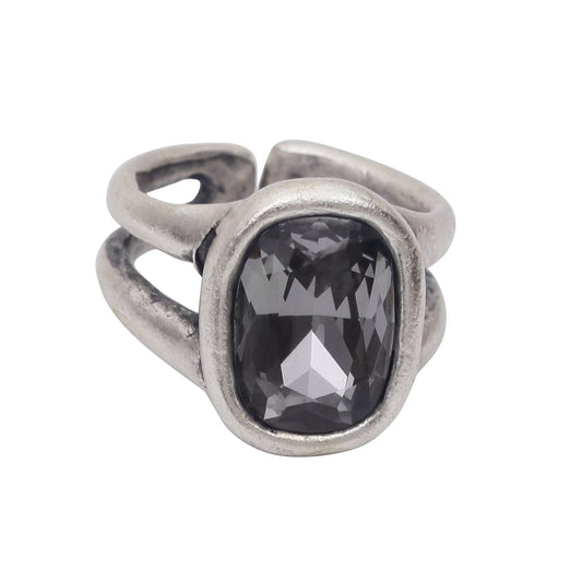 Handmade Smoky Crystal Brass Ring - 7001