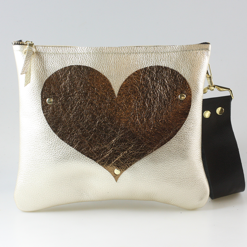 The Applique Taylor Crossbody Bag: Gunmetal w/Platinum Heart / Unlined / 11"x9.5"