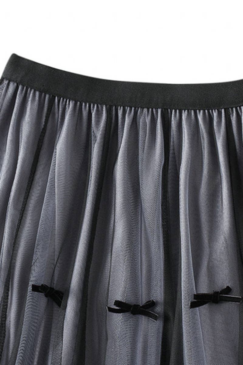 Elegant Pleated Tulle Skirt: KHAKI / One Size