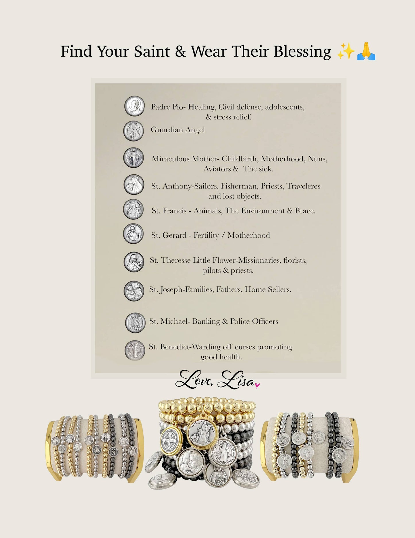 Catholic Medal Saint Stretch Bracelets  & Prayer Cards: Silver / St. Christopher