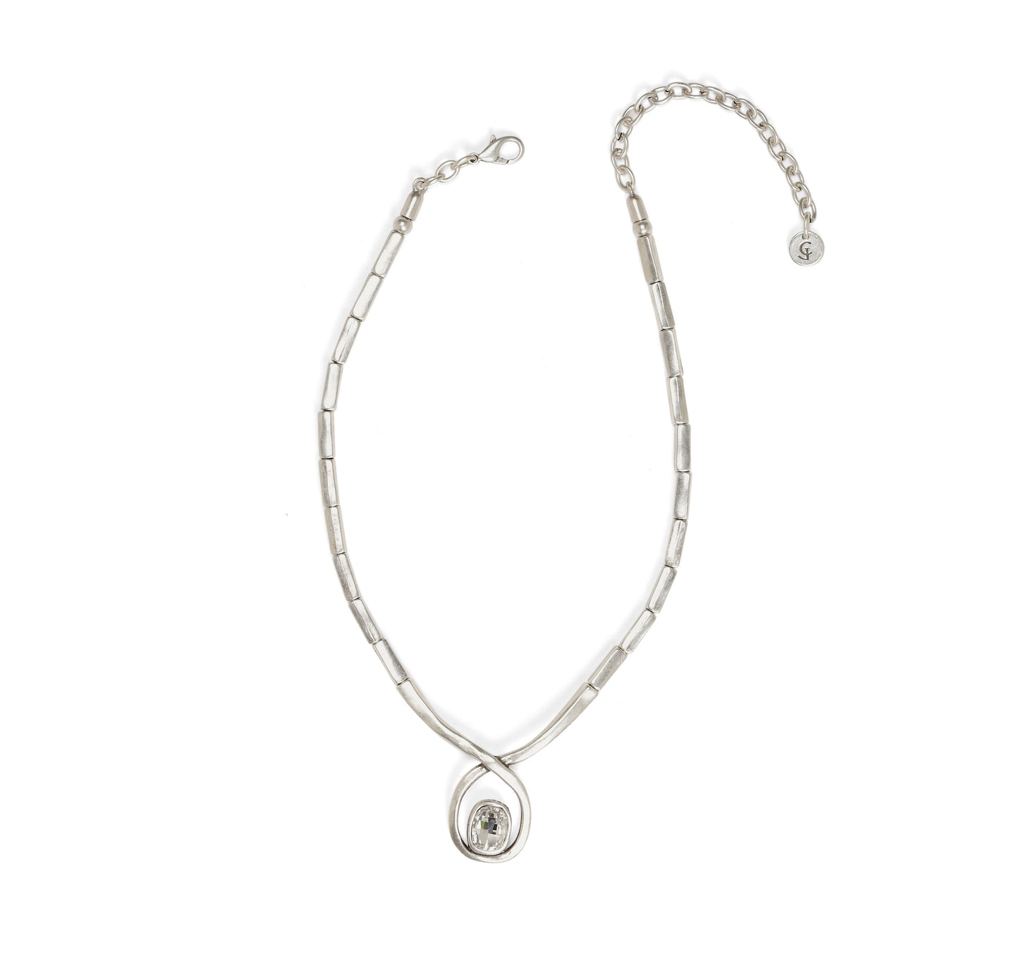 Handmade Crystal Pewter Necklace - 3885