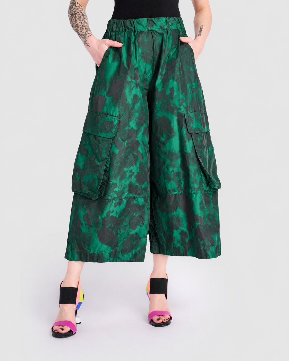 Jacquard Wide Cargo Pants, Emerald: Emerald / 2 (US 8-10)