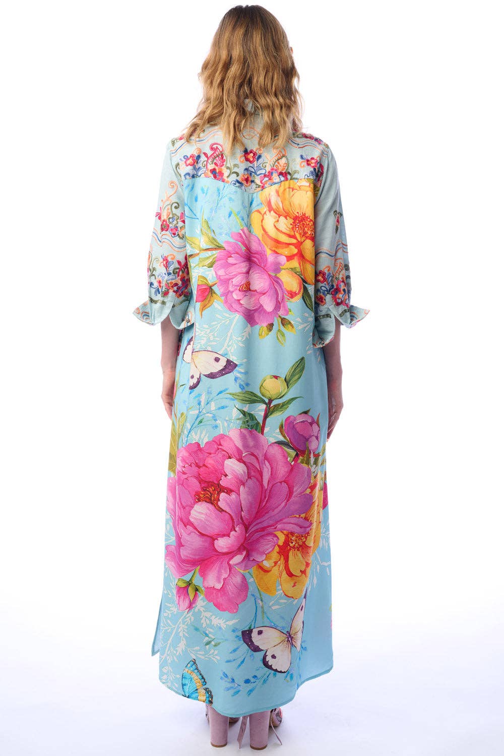 Beauty Mark Maxi Duster-Blue | Duster Dress | Spring Dress: Slate Blue / M