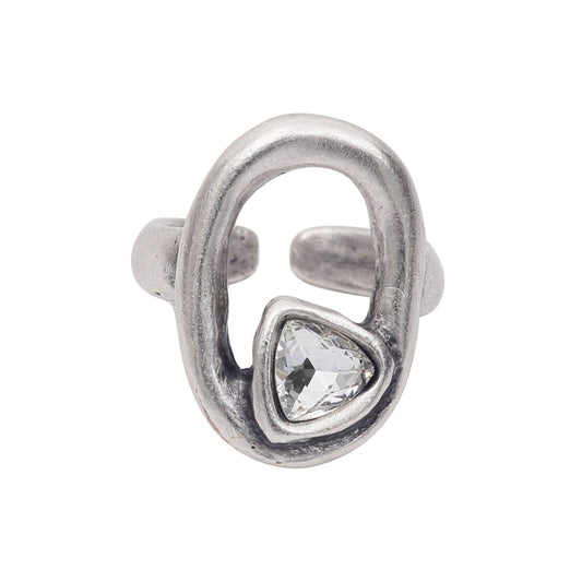 Handmade Clear Crystal Brass Ring - 6997