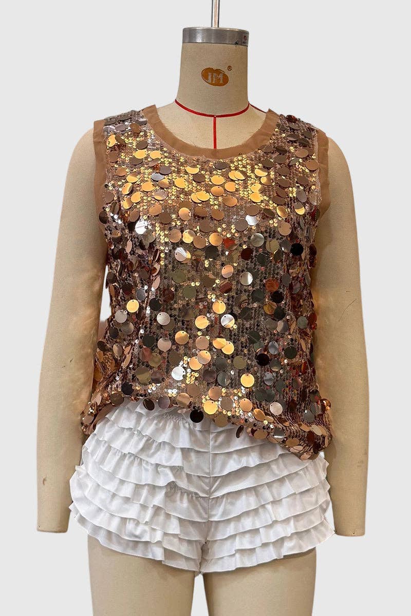 Sleeveless Sequin Tank Top: SILVER / M