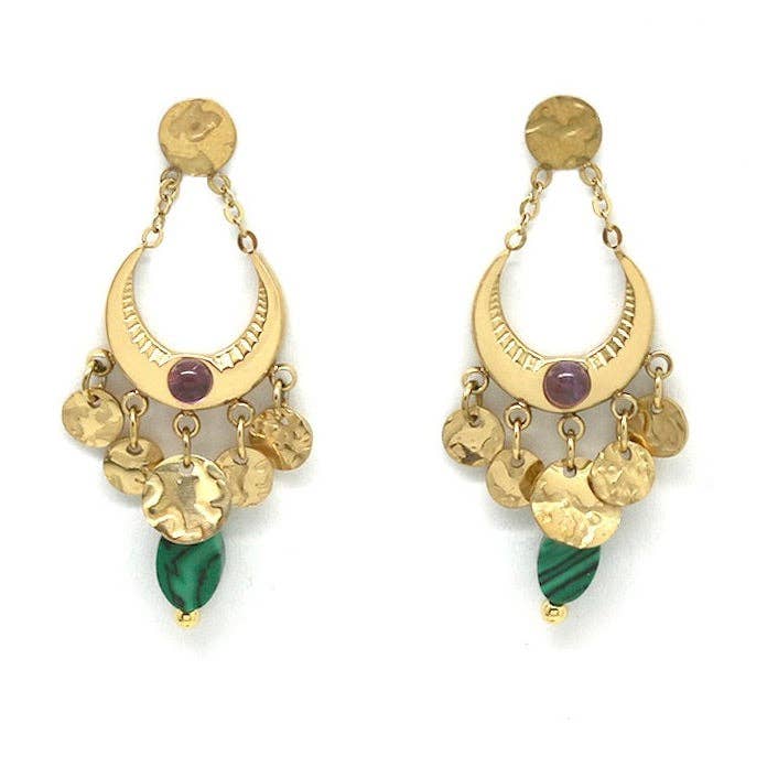 Half Moon Amethyst Gold Dangle Earrings - E4-274