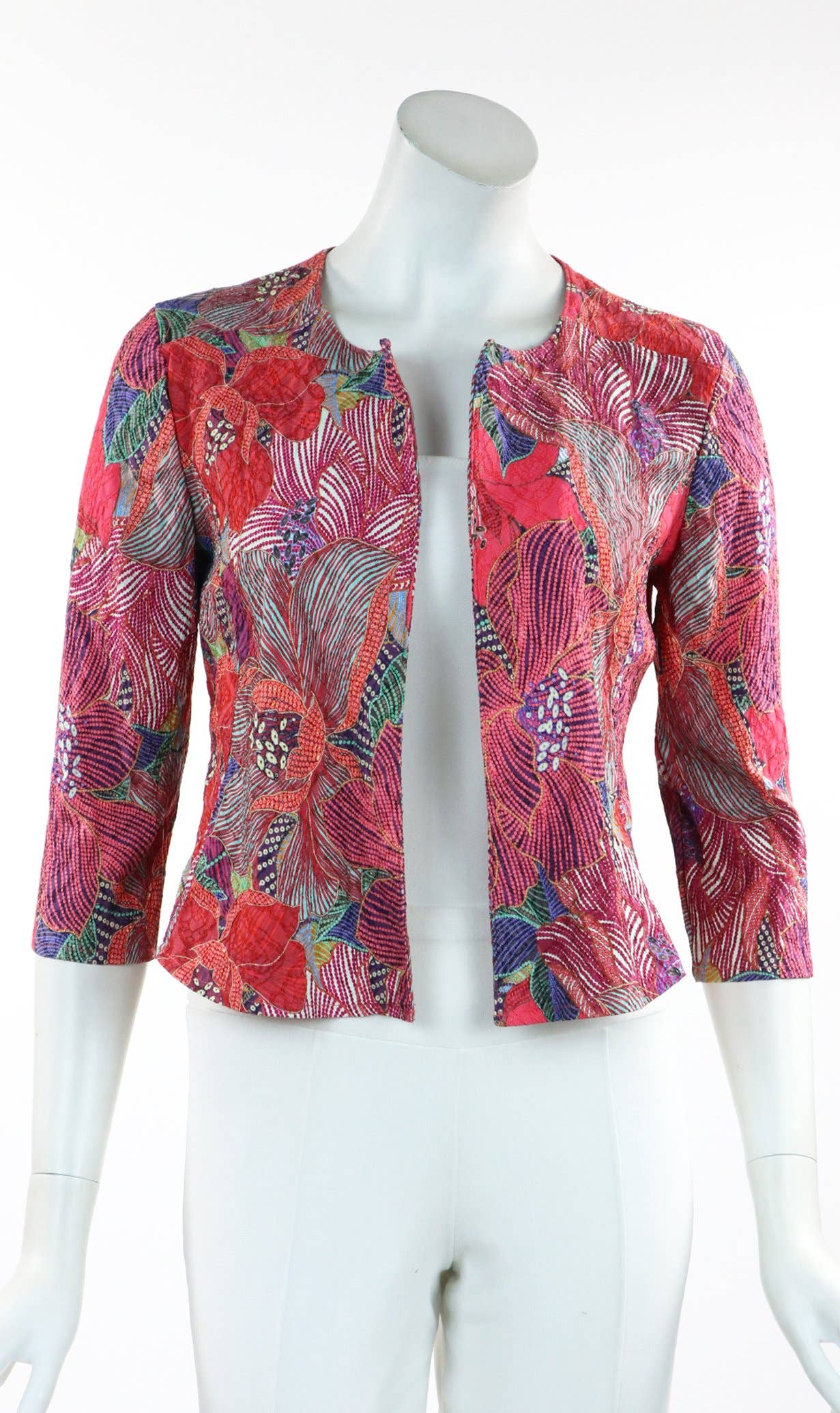 LAUREN Textured Floral 3/4 Sleeves Bolero Jacket - Elana Kattan