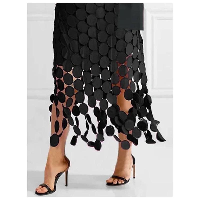 Loose Hollow Polka-Dot Solid Color Skirts Bottoms: BLACK / L