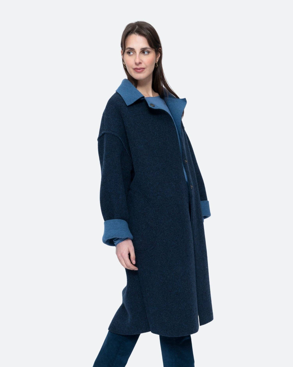Blueberry Two Tone Overcoat, Navy: BLUE / ONE SIZE