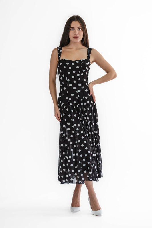 TARA Sleeveless Tea Length Mesh Fit N Flare Paneled Dress  - Elana Kattan