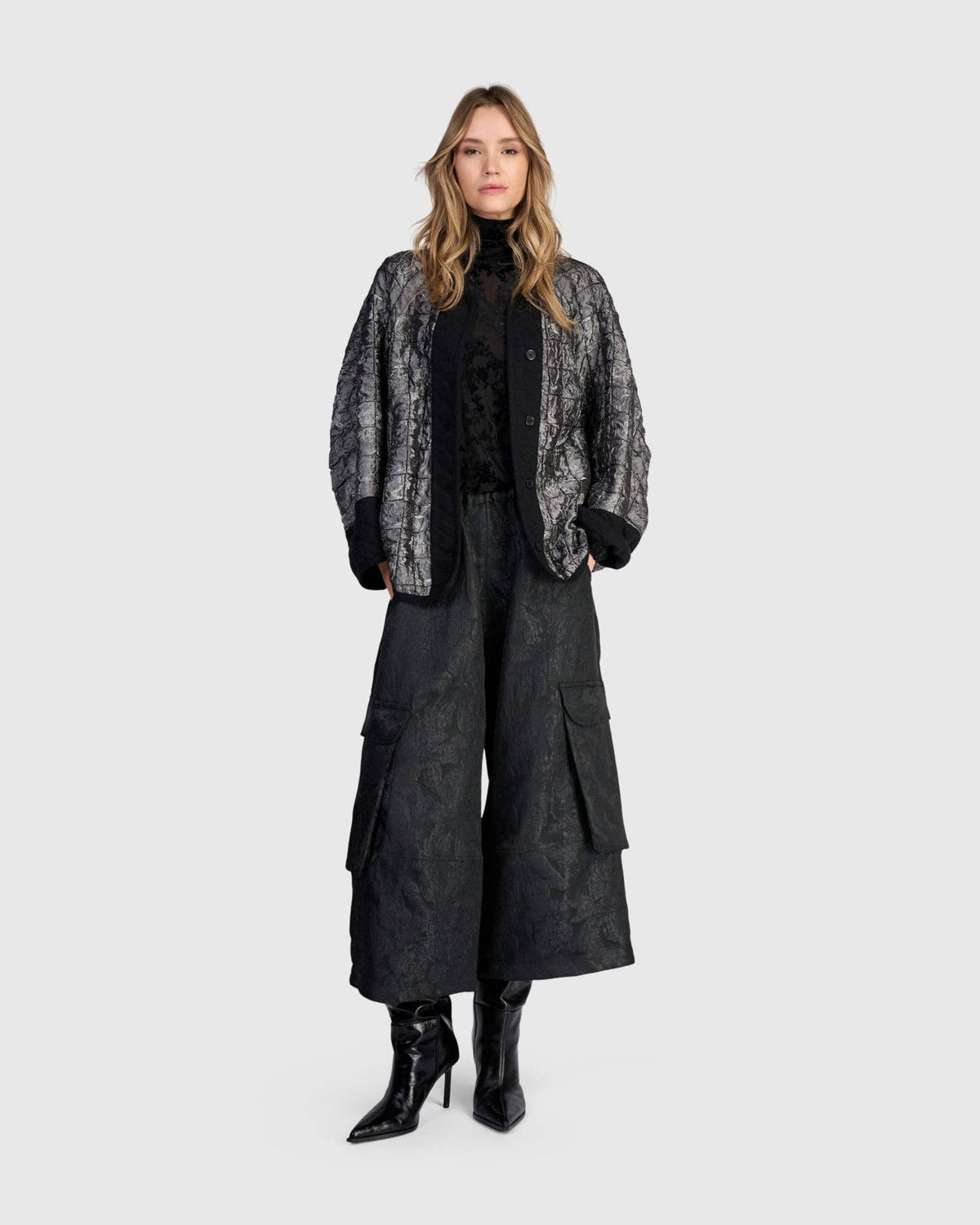 Damask Wide Cargo Pants, Onyx: Onyx / 1 (US 6-8)