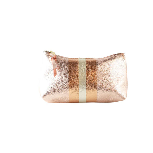 The Metallic Stripe Smaller Makeup Clutch: Bardot: Peach with layered stripe: Copper/Platinum