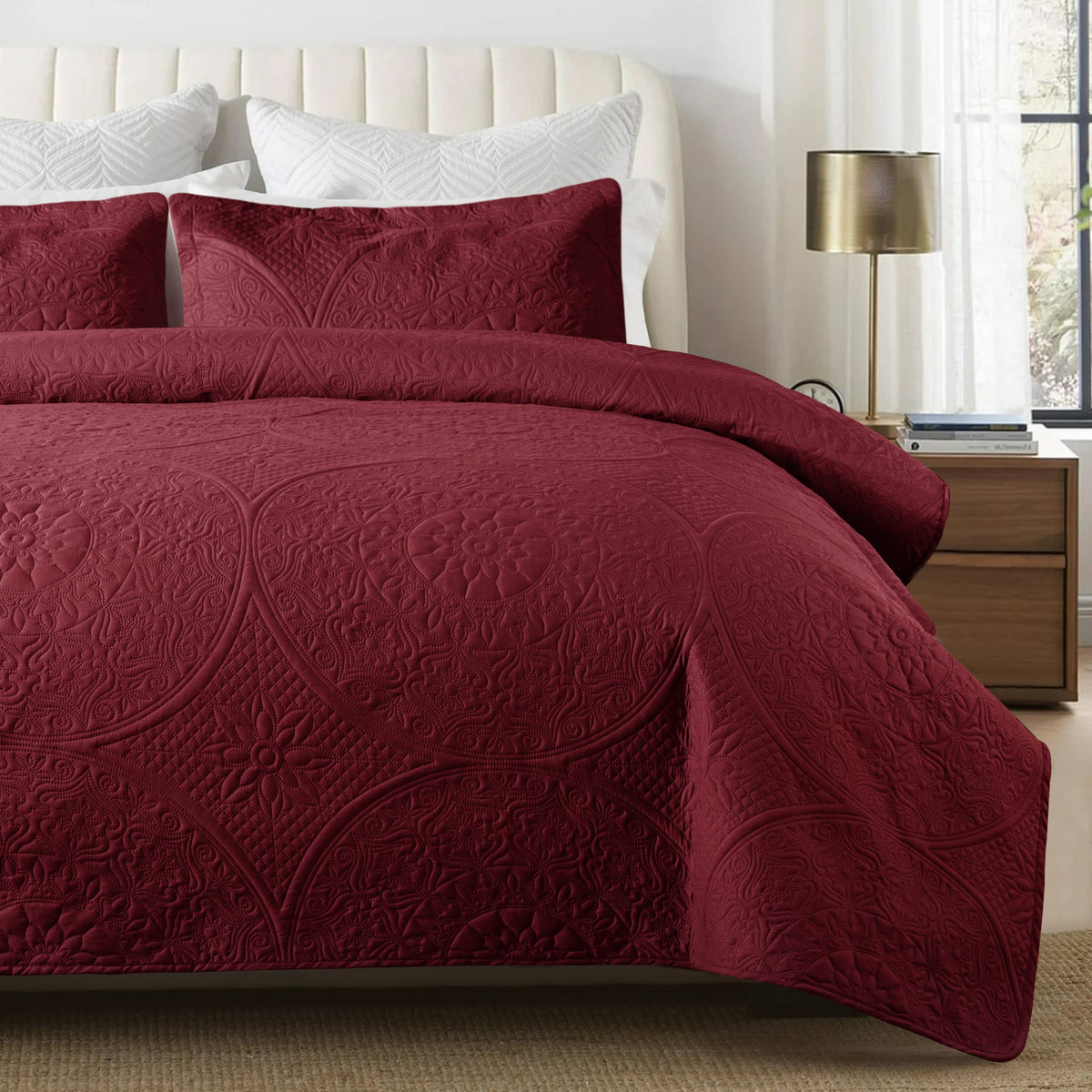 3 Piece Reversible Quilted Bedspread Coverlet Comforter Set: King / Ochre