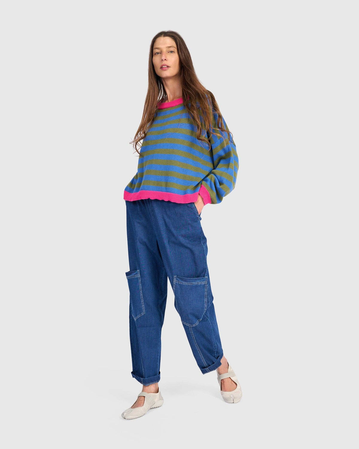Lolly Stripe Sweater, Indigo: Indigo / ONE SIZE