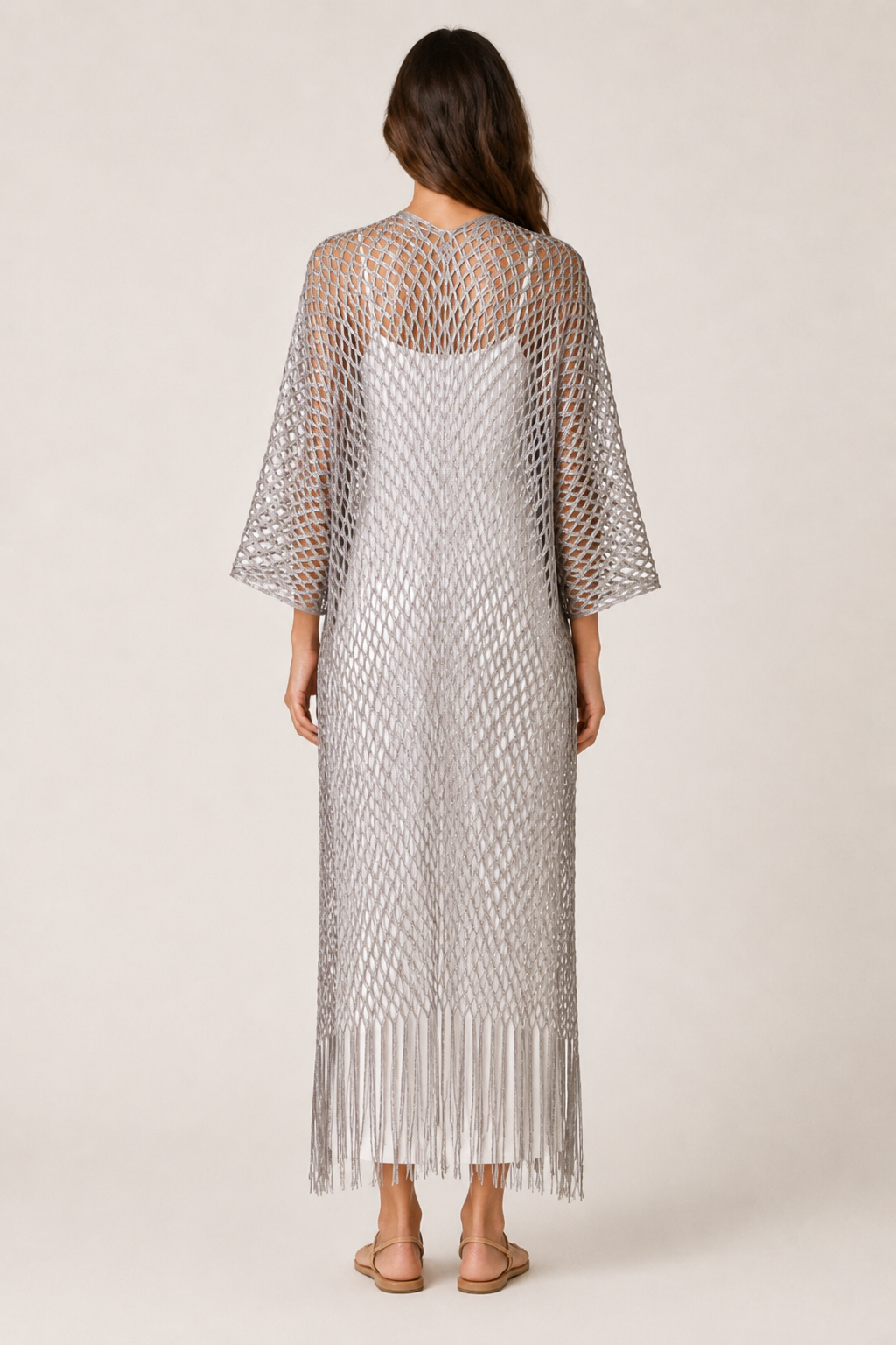 Metallic Fringe Kimono: Gold